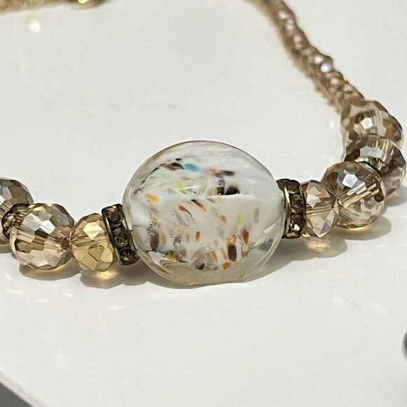 Brilliant Cut Clear Tan Crystal Beaded Necklace With Brown Rhinestones - Picture 1 of 5